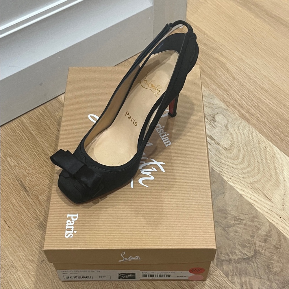 Christian Louboutin Black Bow Slingback Heels